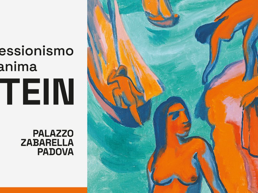 Thermalhotel in Montegrotto Terme: Veranstaltungen Expressionistisches Gemälde mit orange-blauen menschlichen Figuren am Wasser